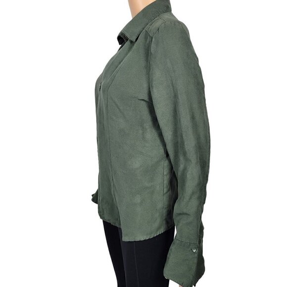 Croft & Barrow Women's Dark Green Faux Suede Feeling Zip Up Over Shirt Size M - Picture 8 of 13